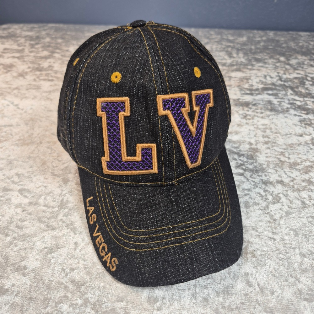 Las Vegas LV Denim Baseball Cap Hat Black Gold Purple Mens